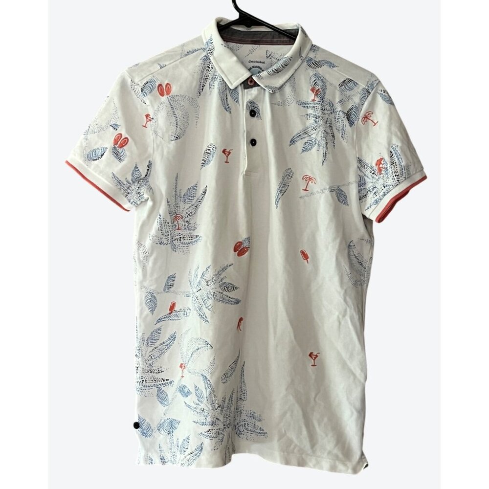 A Fish Named Fred Men's XXS Short Sleeve Floral Polo Shirt White Blue Black Pink
